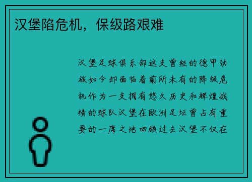 汉堡陷危机，保级路艰难